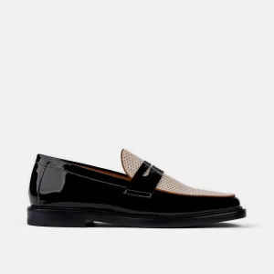 Calum Schwarz/Weiß Leder Penny Loafers