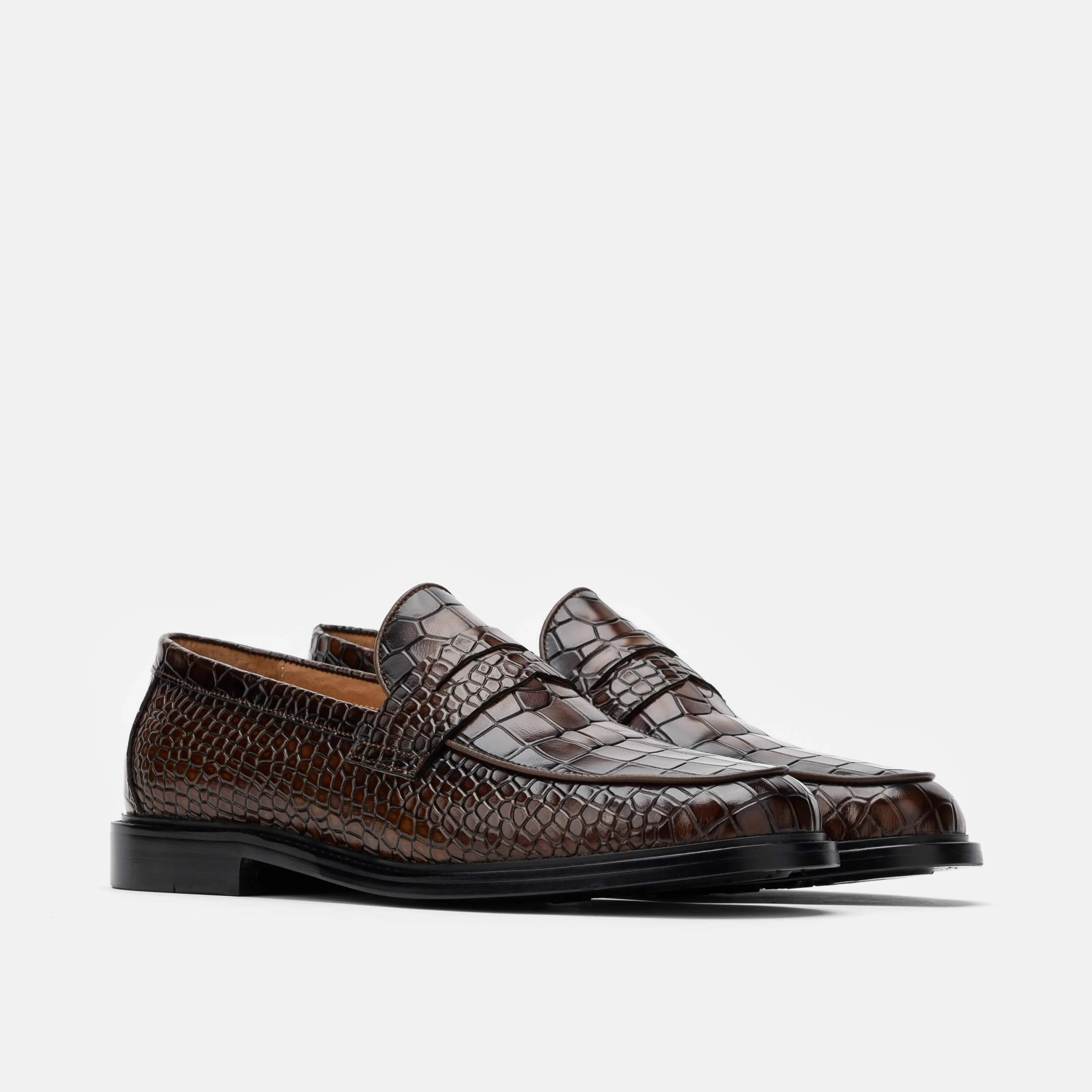 Calum Brown Crocskin Leder Penny Loafers