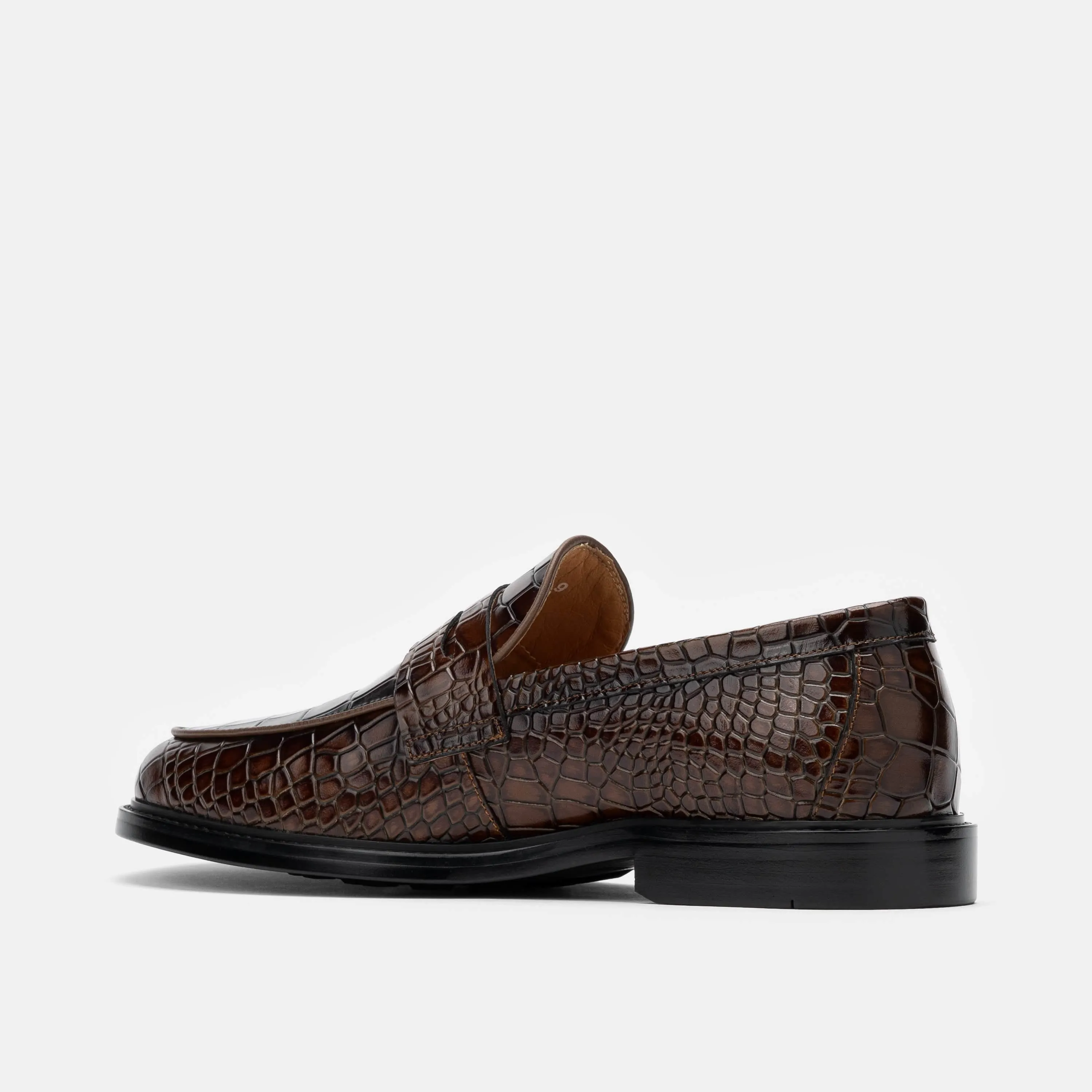 Calum Brown Crocskin Leder Penny Loafers