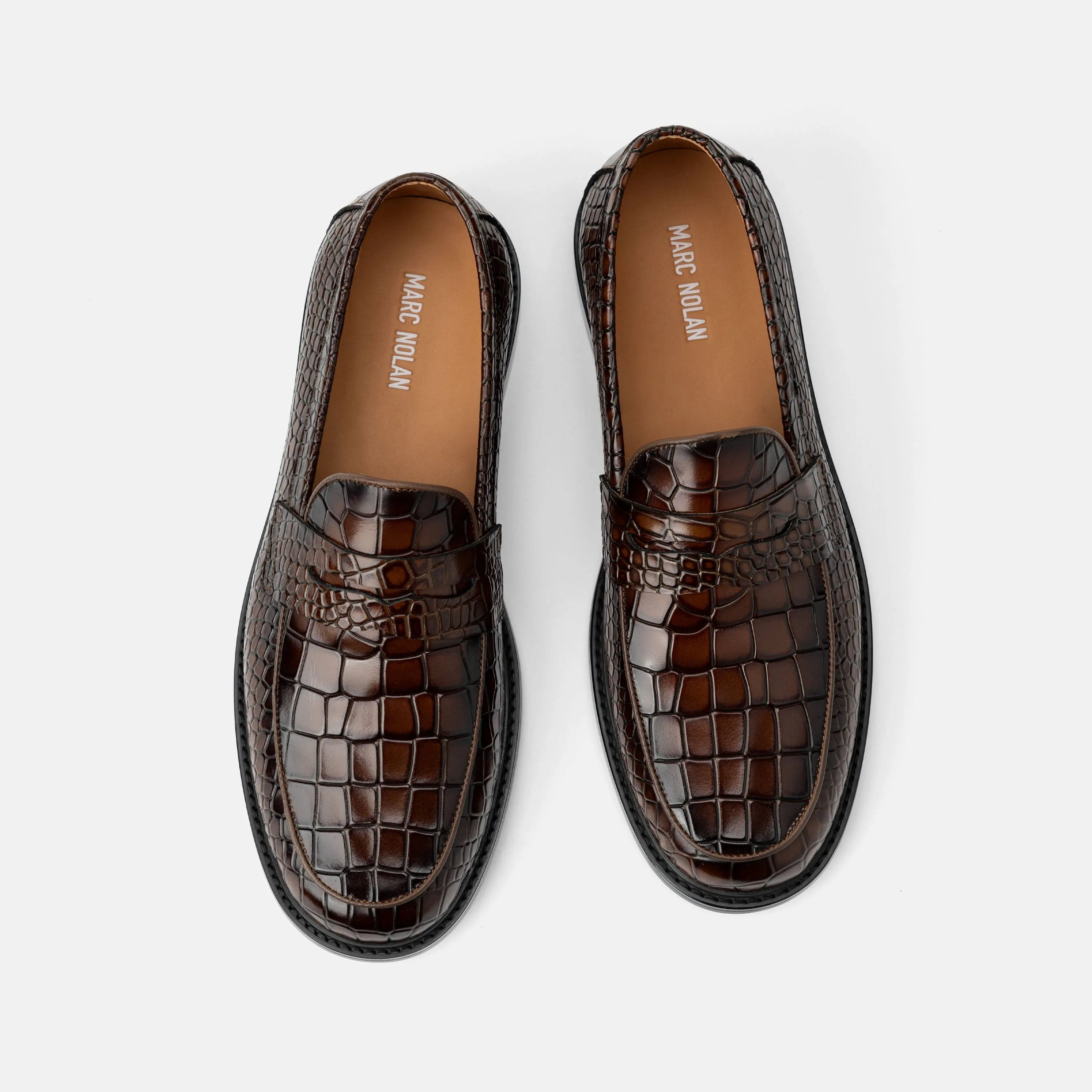 Calum Brown Crocskin Leder Penny Loafers