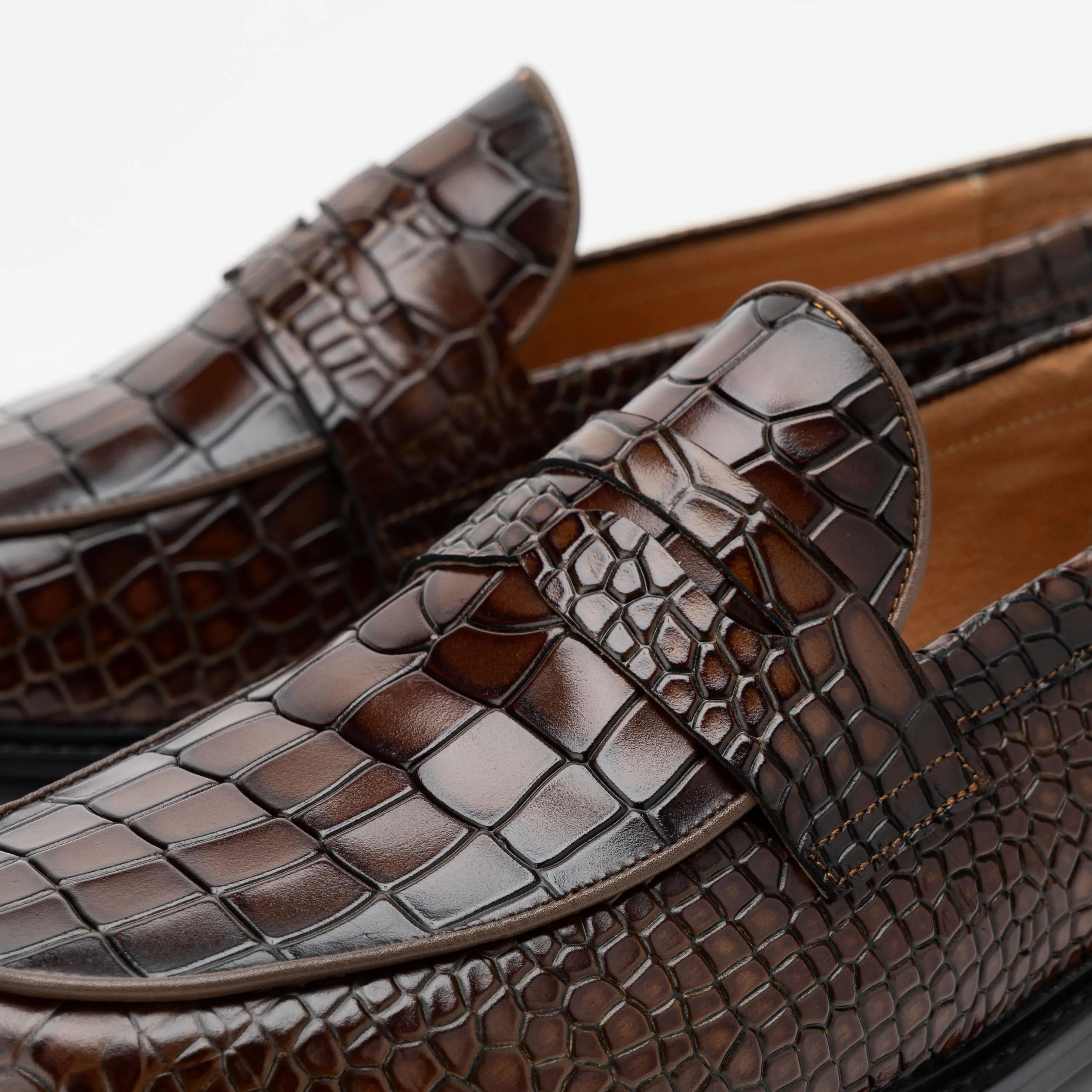 Calum Brown Crocskin Leder Penny Loafers
