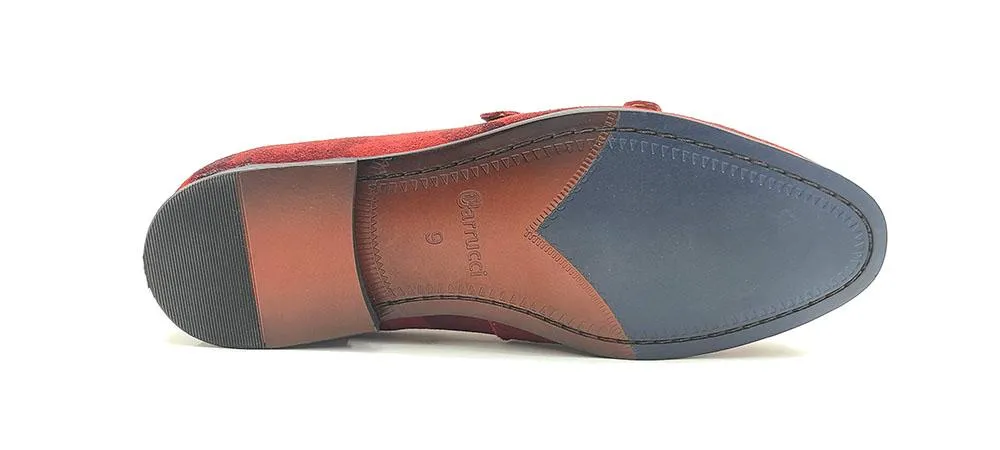 Carrucci Geprägtes Wildleder Doppelmonkstrap-Schuh in Burgunder