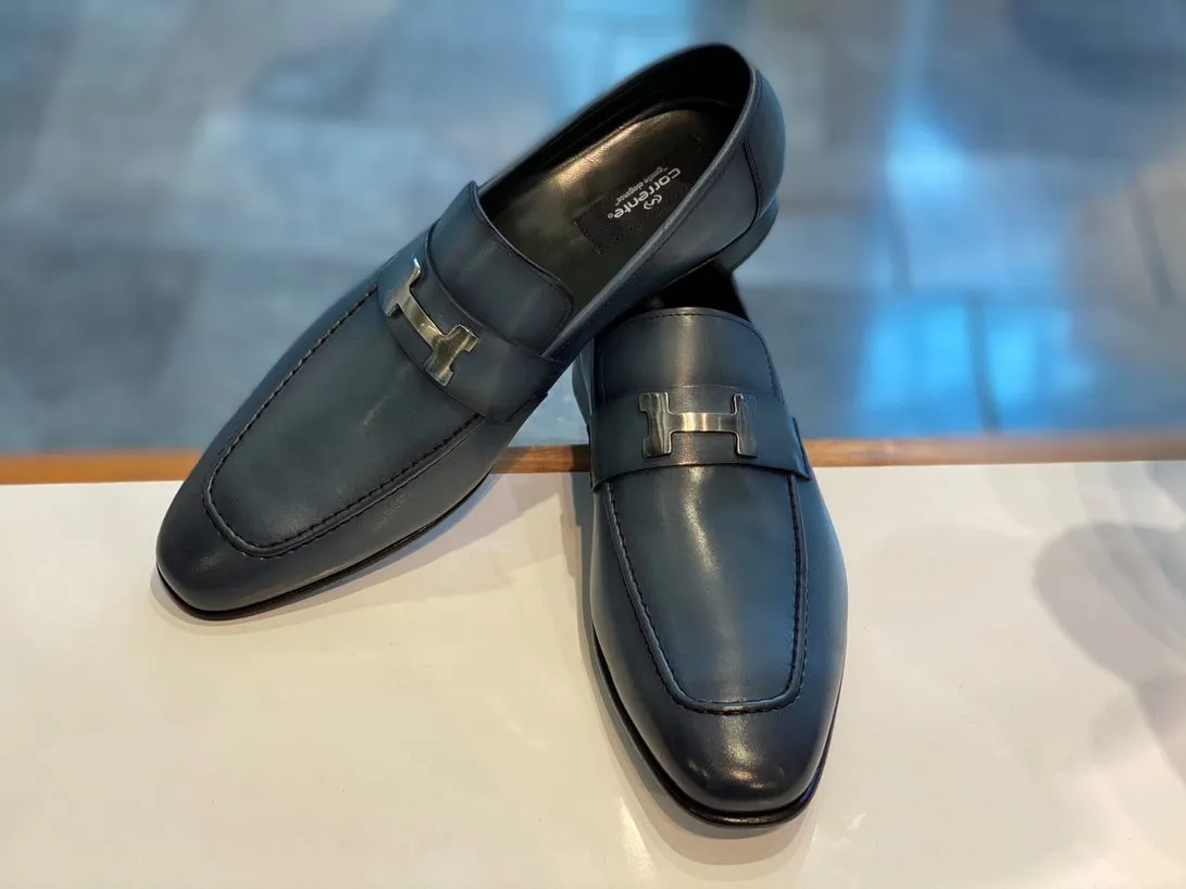Corrente Hochglanz Kalbsleder Loafers Blau