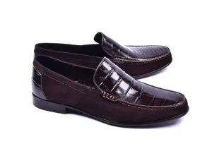 Corrente Krokodilgeprägtes Kalbsleder & Wildleder Loafer Braun