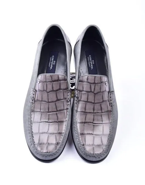 Corrente Crocodile Geprägtes Kalbsleder & Wildleder Loafer Grau