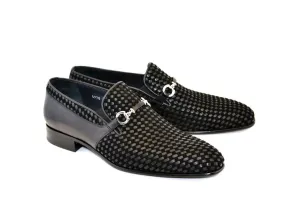 Corrente Gewebtes Kalbsleder & Wildleder Slip-On Schuh Schwarz