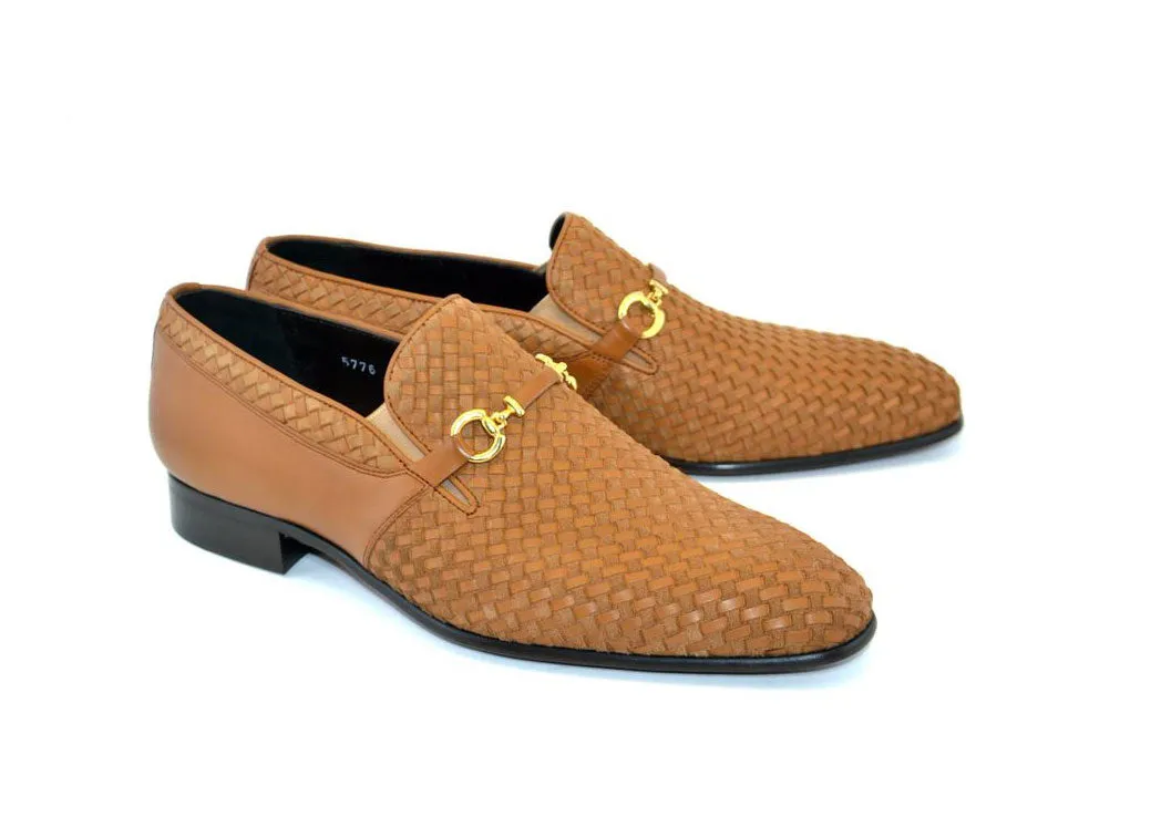 Corrente Gewebtes Kalbsleder & Wildleder Slip-On Schuh Hellbraun