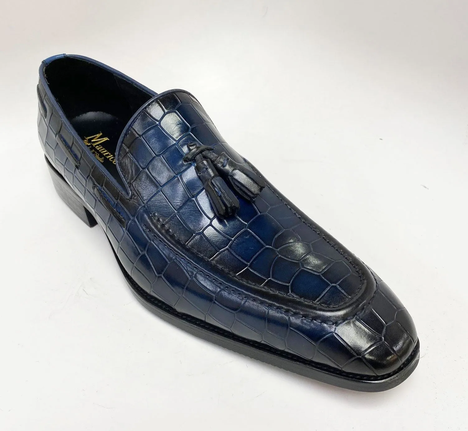 Krokodilgeprägter Schlupf-Loafer aus Kalbsleder in Marineblau