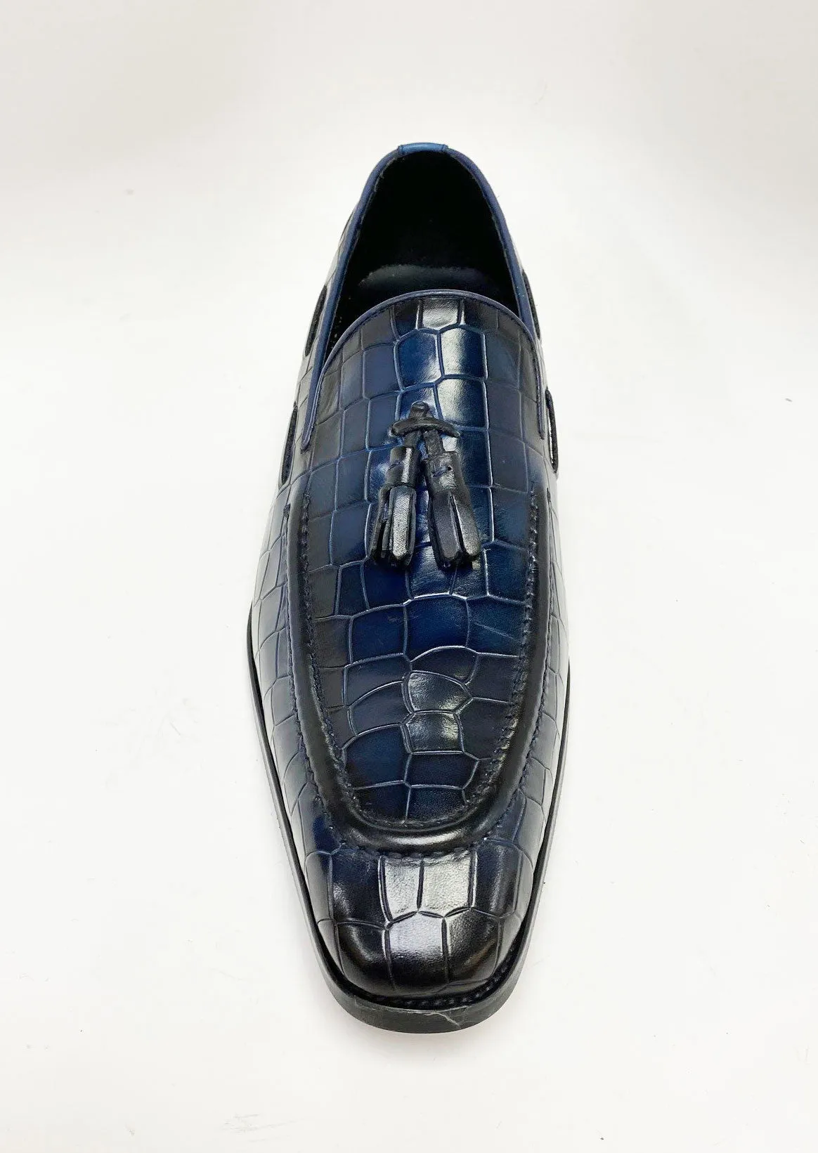 Krokodilgeprägter Schlupf-Loafer aus Kalbsleder in Marineblau
