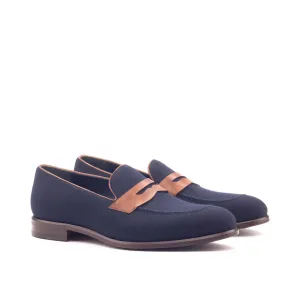 Dapperfam Schuhe DapperFam Luciano in Marineblau / Mittelbraun Herren Flanell & Italienische Leder Loafers