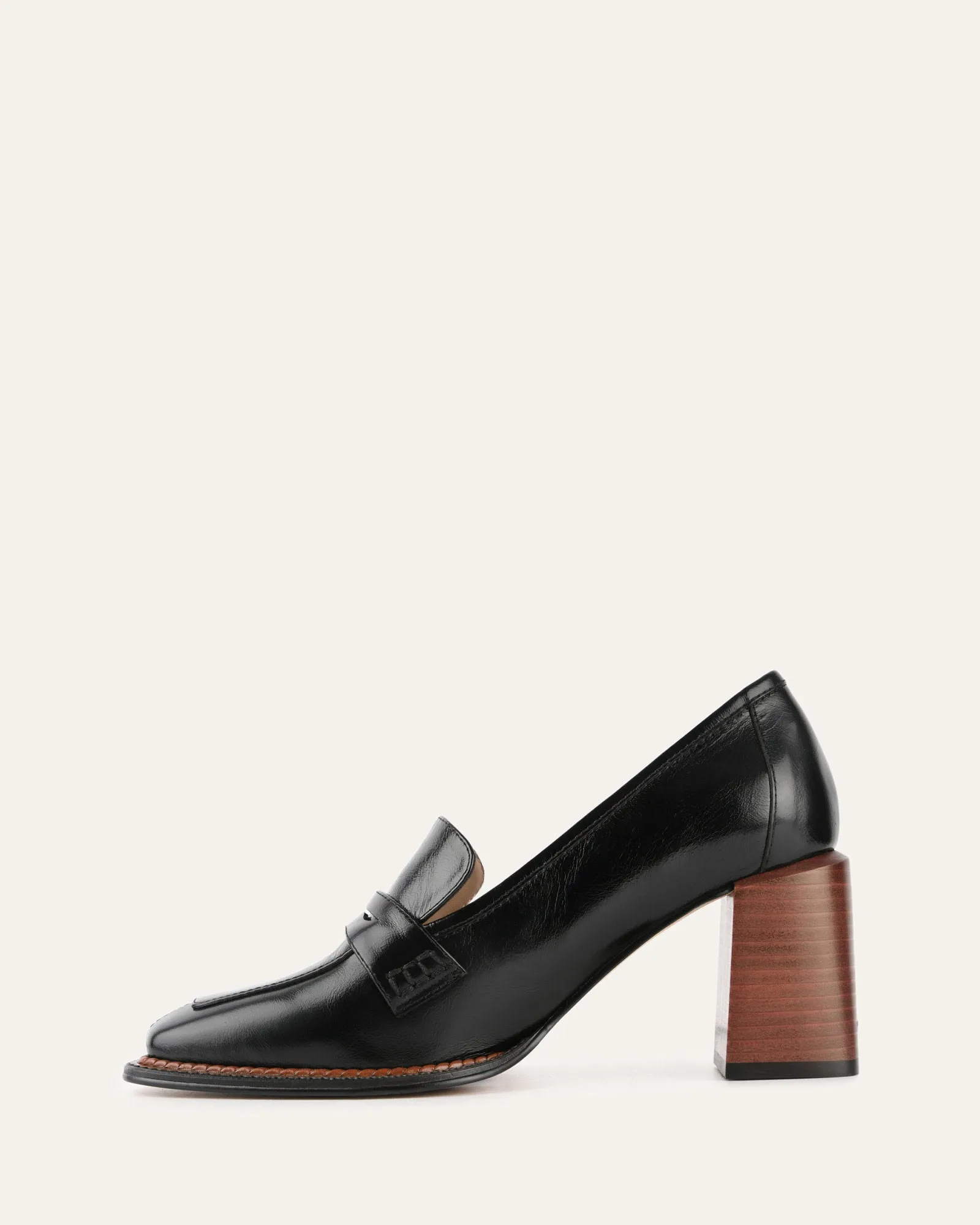 DELILAH MID HEEL LOAFERS SCHWARZES LEDER