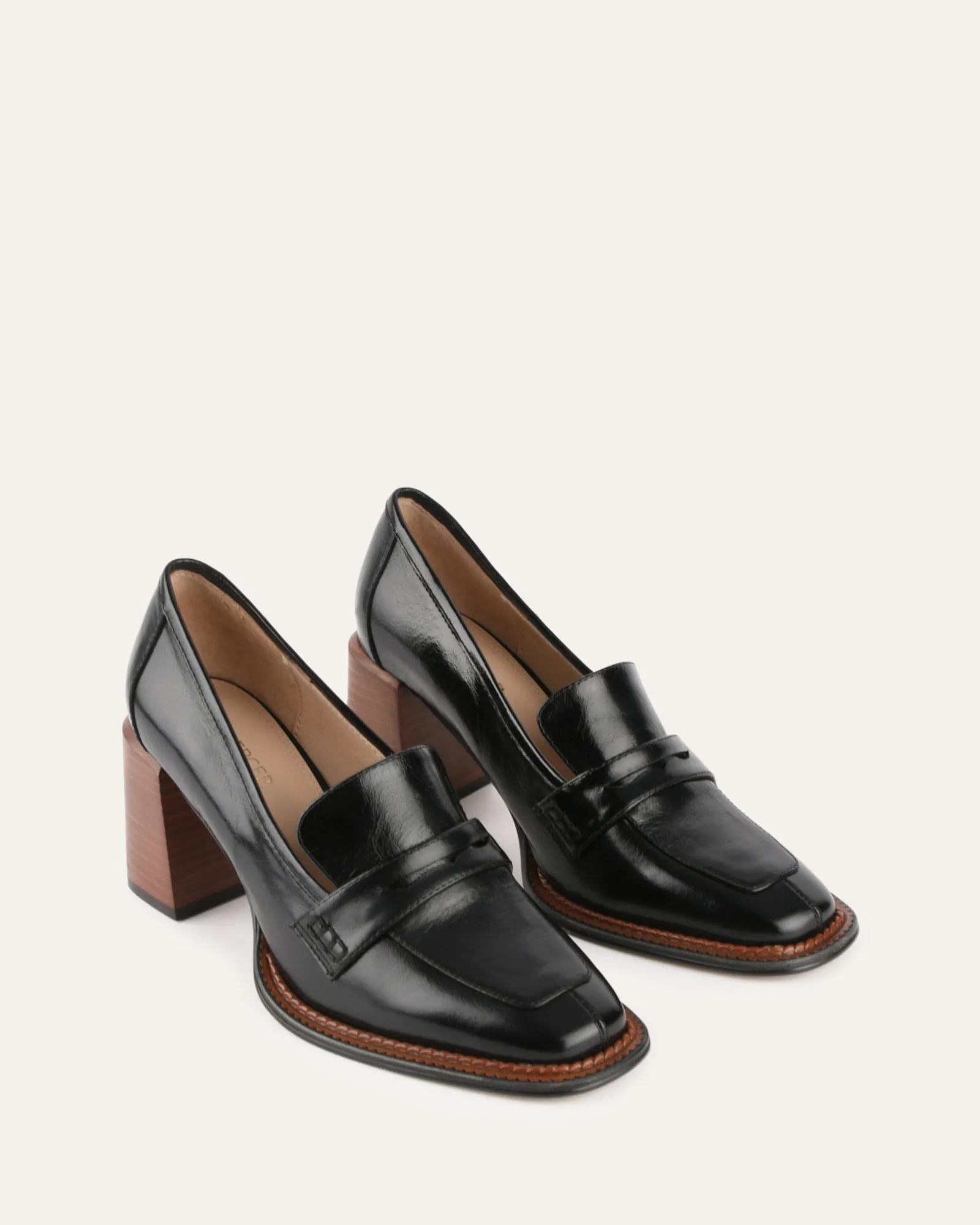 DELILAH MID HEEL LOAFERS SCHWARZES LEDER
