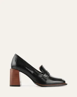 DELILAH MID HEEL LOAFERS SCHWARZES LEDER