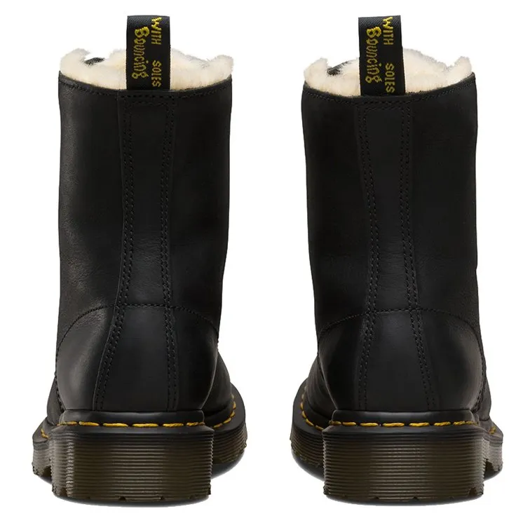 Dr. Martens 1460 Serena Kunstpelz gefütterte polierte Wyoming-Leder Damen Knöchelstiefel