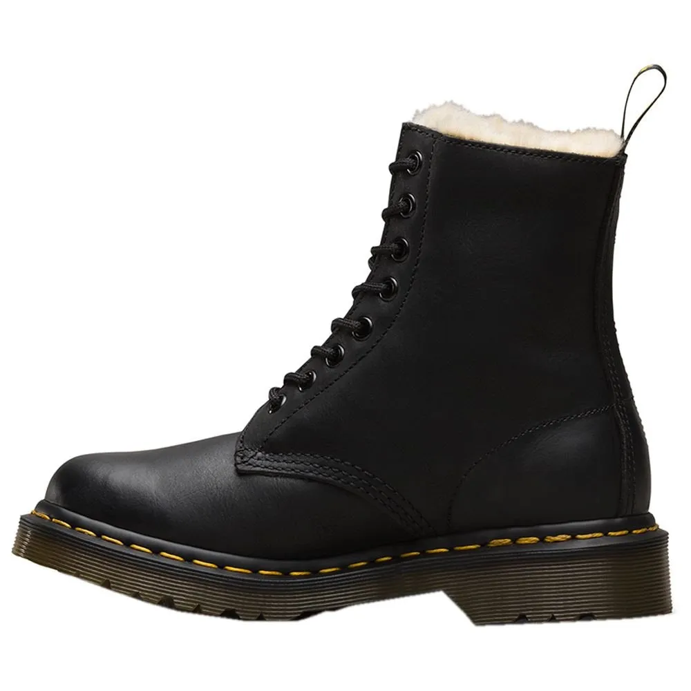 Dr. Martens 1460 Serena Kunstpelz gefütterte polierte Wyoming-Leder Damen Knöchelstiefel