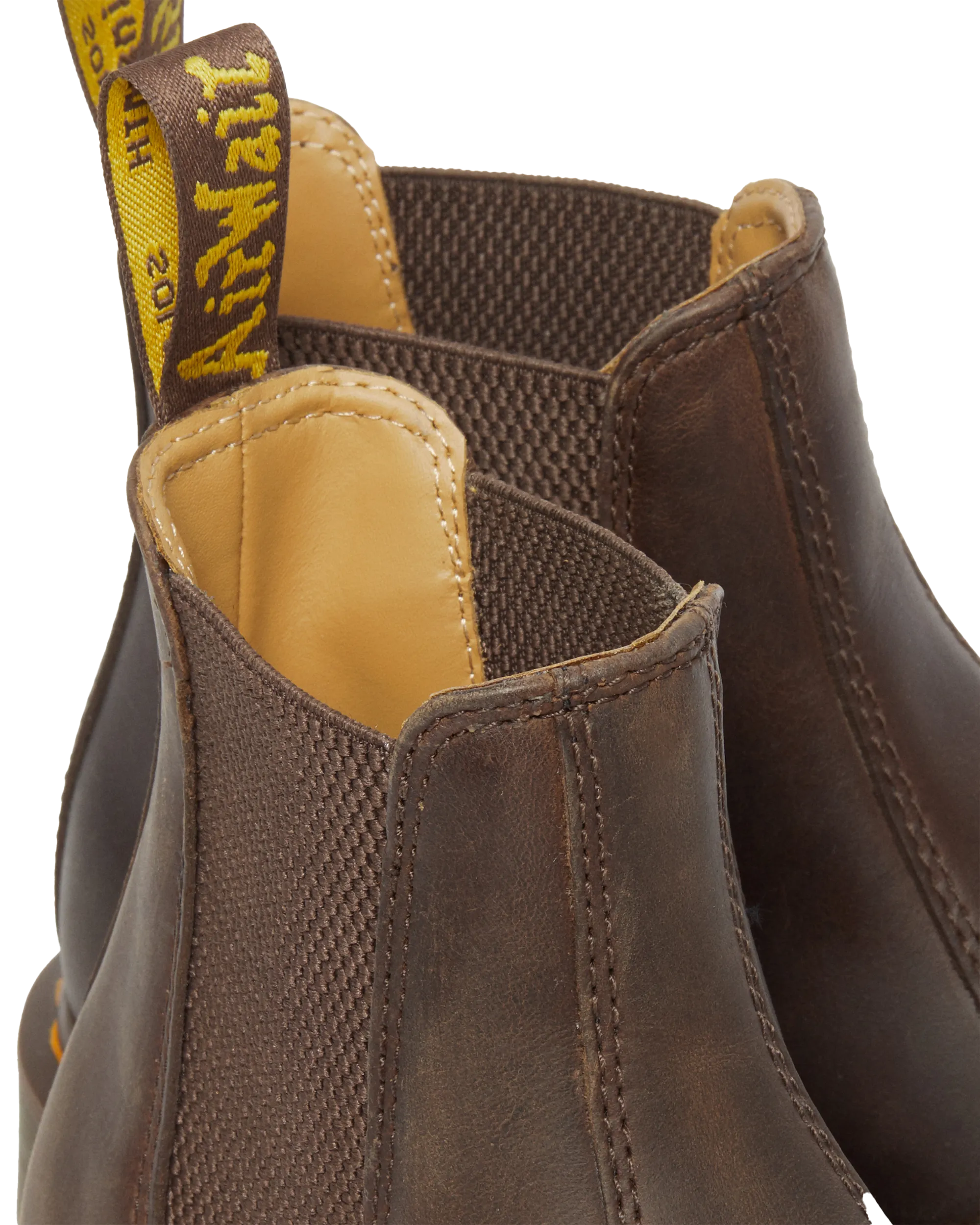 Dr. Martens Schuhe 2976 Gelbe Naht Crazy Horse Chelsea Stiefel in Dunkelbraun