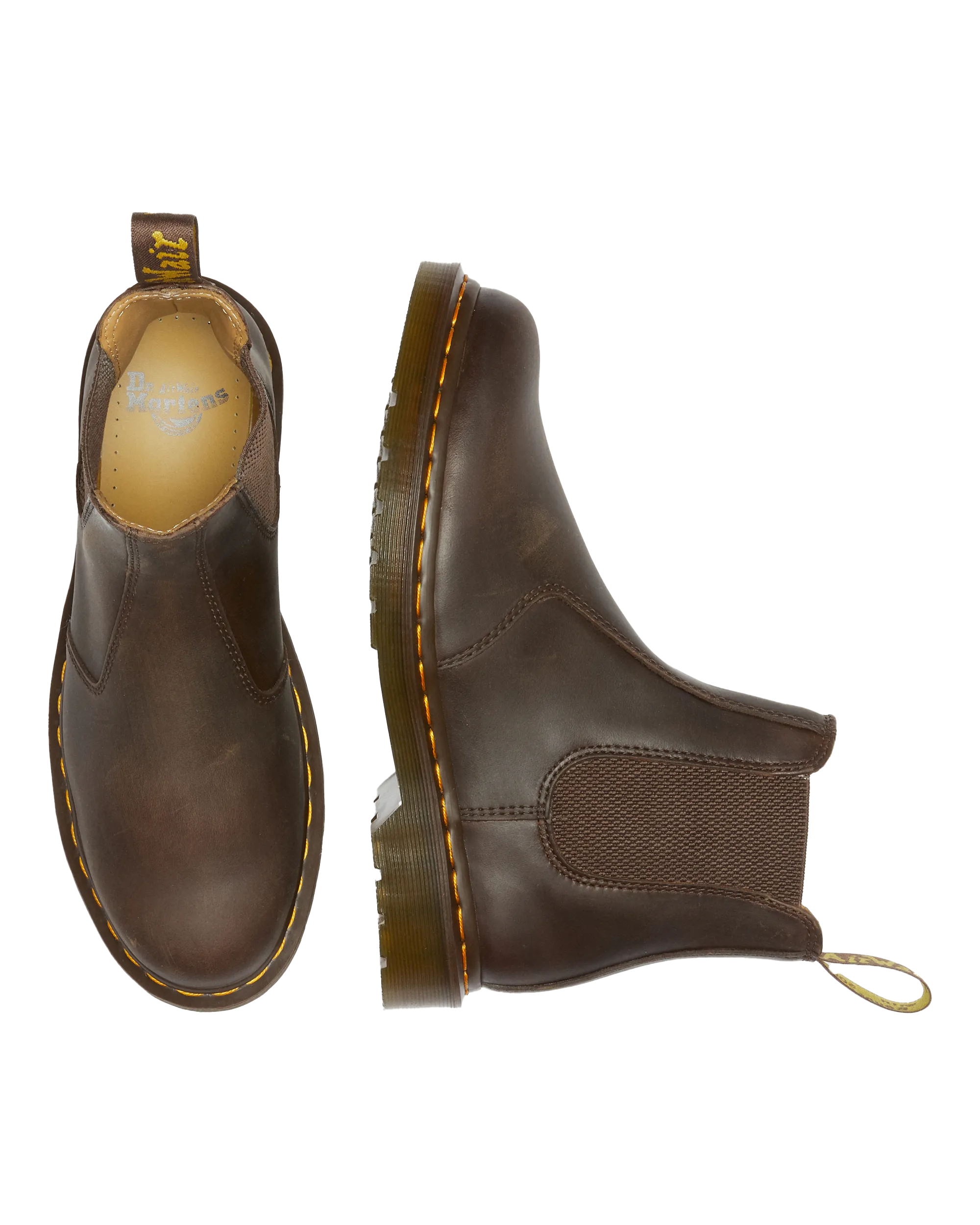 Dr. Martens Schuhe 2976 Gelbe Naht Crazy Horse Chelsea Stiefel in Dunkelbraun
