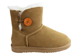 Grosby Button Ugg Damen Warme Komfortstiefel mit Schaffellfutter Grosby Schuhe