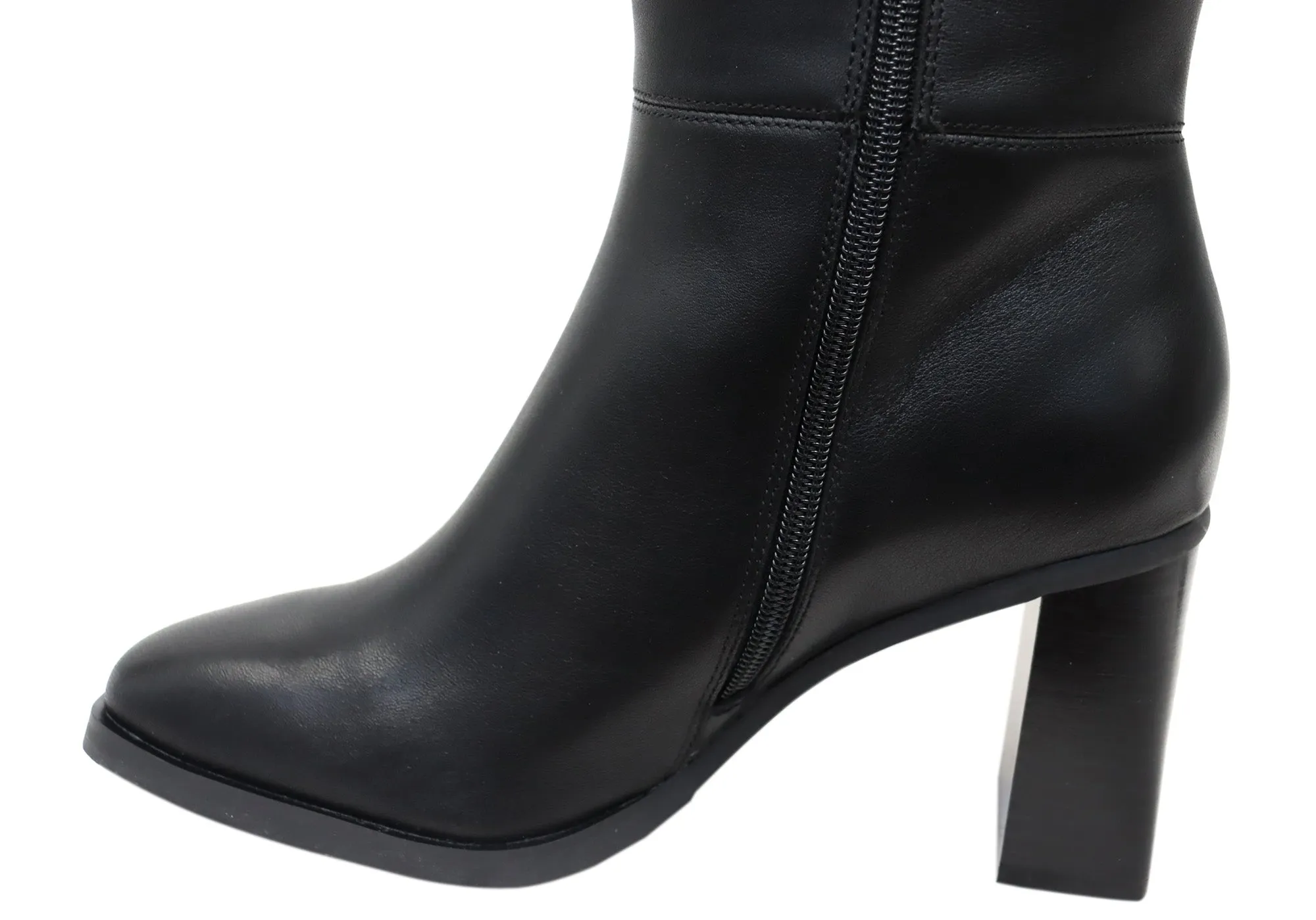 Hush Puppies Patron Damen Leder Stiefel mit Absatz in schwarz, mittlere Schafthöhe Hush Puppies Schuhe