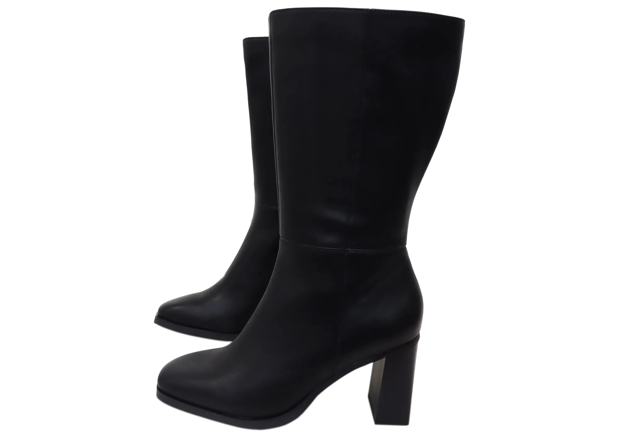 Hush Puppies Patron Damen Leder Stiefel mit Absatz in schwarz, mittlere Schafthöhe Hush Puppies Schuhe