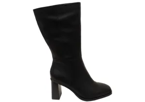 Hush Puppies Patron Damen Leder Stiefel mit Absatz in schwarz, mittlere Schafthöhe Hush Puppies Schuhe