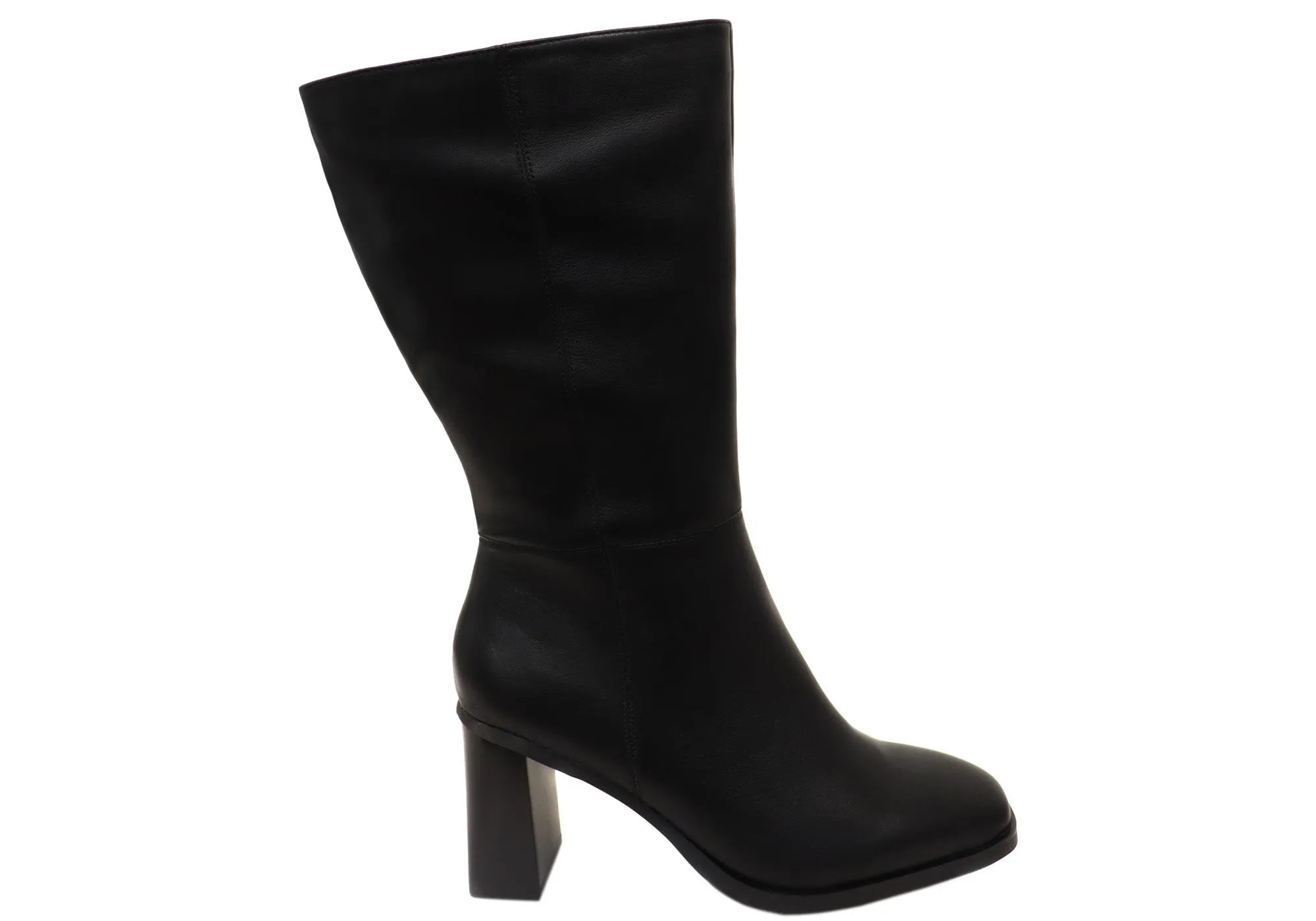 Hush Puppies Patron Damen Leder Stiefel mit Absatz in schwarz, mittlere Schafthöhe Hush Puppies Schuhe