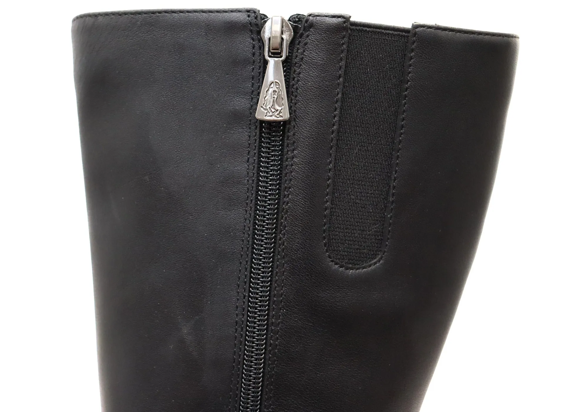 Hush Puppies Patron Damen Leder Stiefel mit Absatz in schwarz, mittlere Schafthöhe Hush Puppies Schuhe