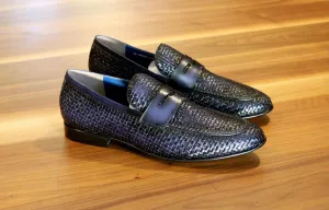 Jean Pierre Gewebter Kalbsleder-Penny-Loafer Schwarz
