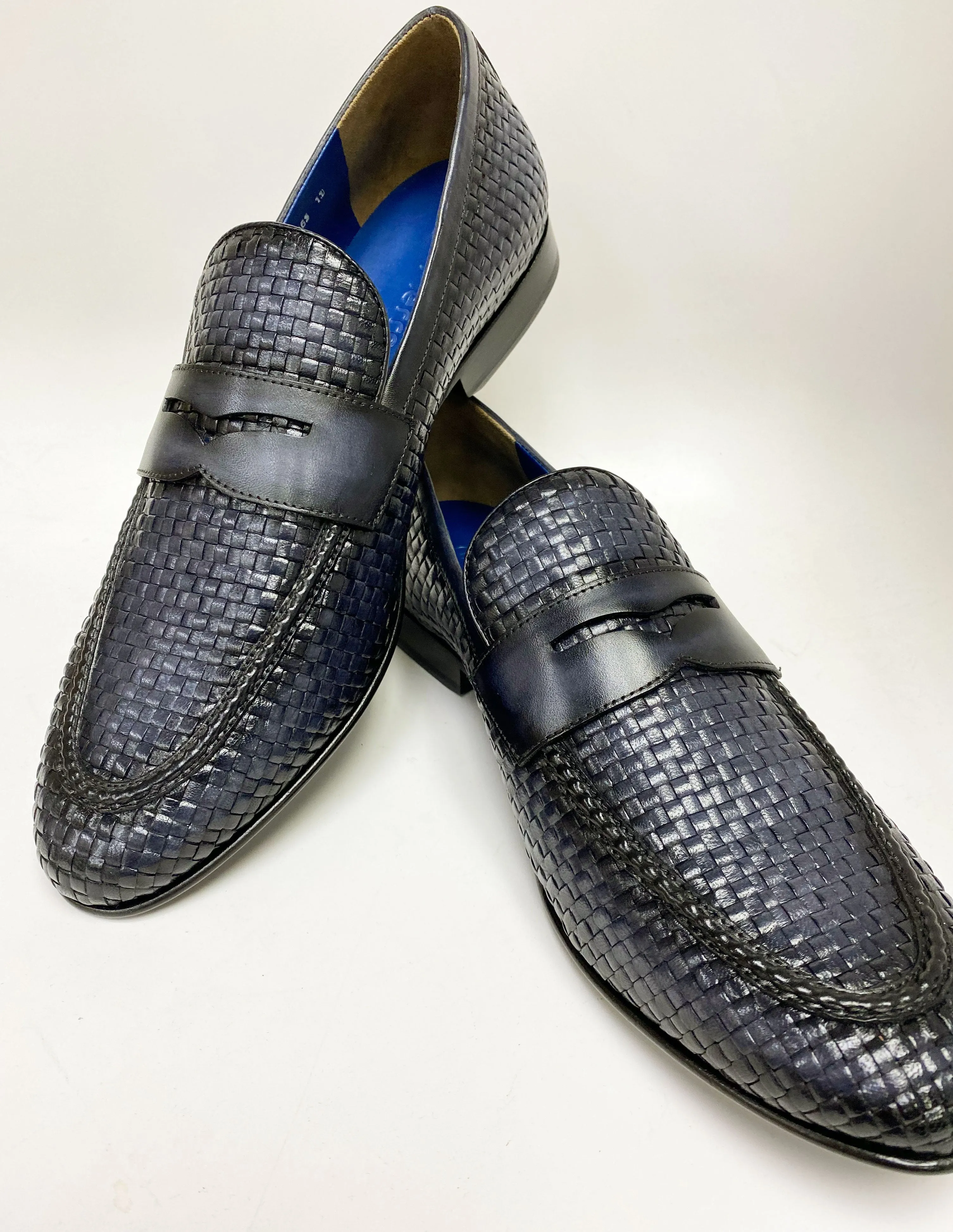 Jean Pierre Gewebter Kalbsleder-Penny-Loafer Schwarz