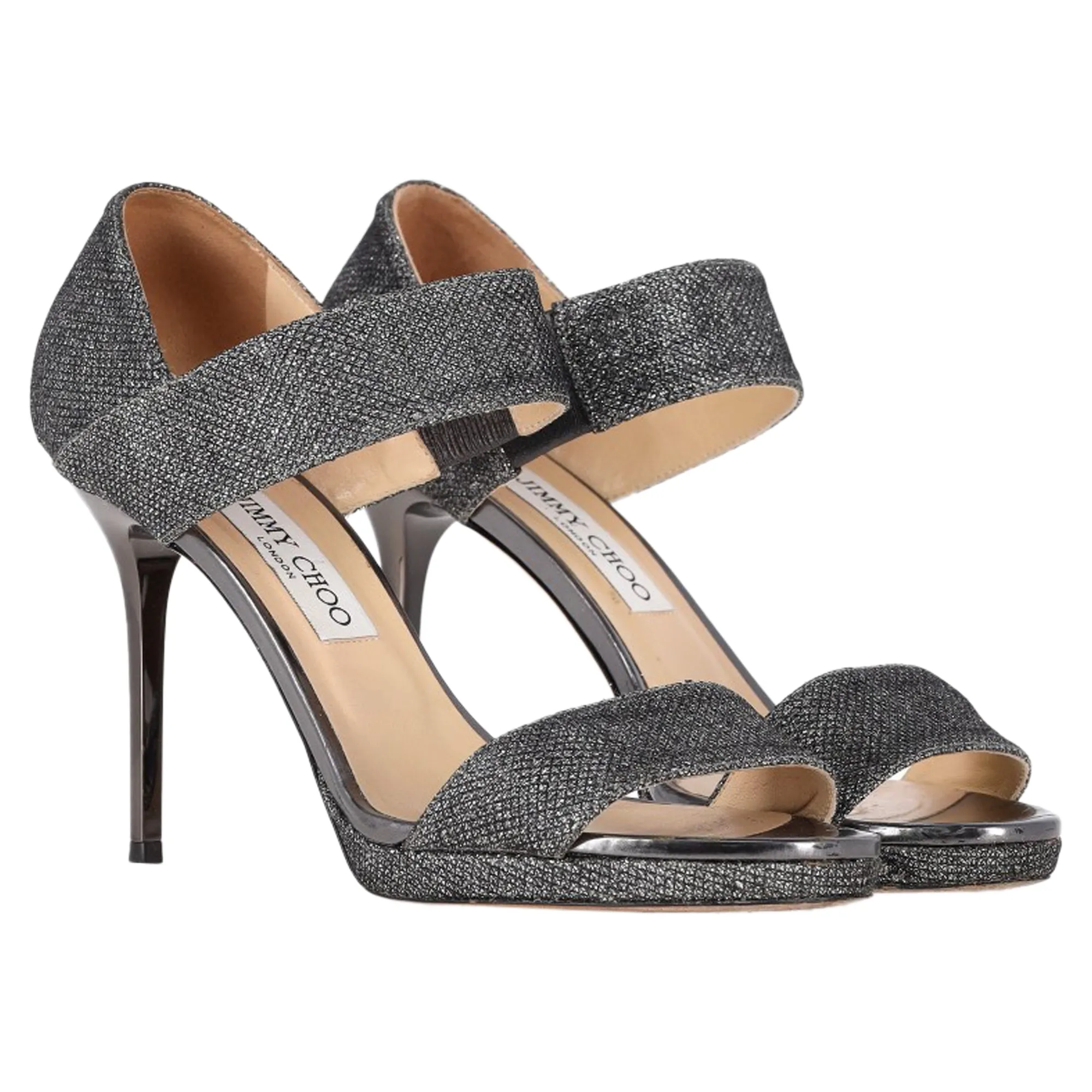 Jimmy Choo Sandalen mit geschlossenem Fersenriemen in metallischem Silber Polyester