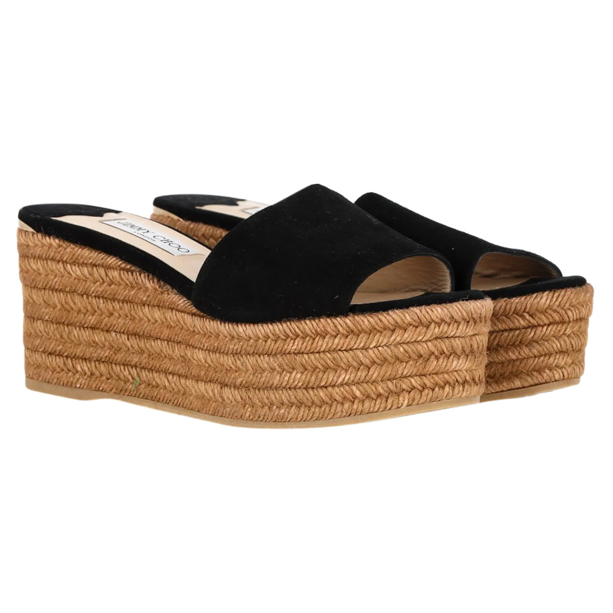 Jimmy Choo Cork DeeDee Plateau Keilabsatz Schlupfsandalen in Schwarz Wildleder