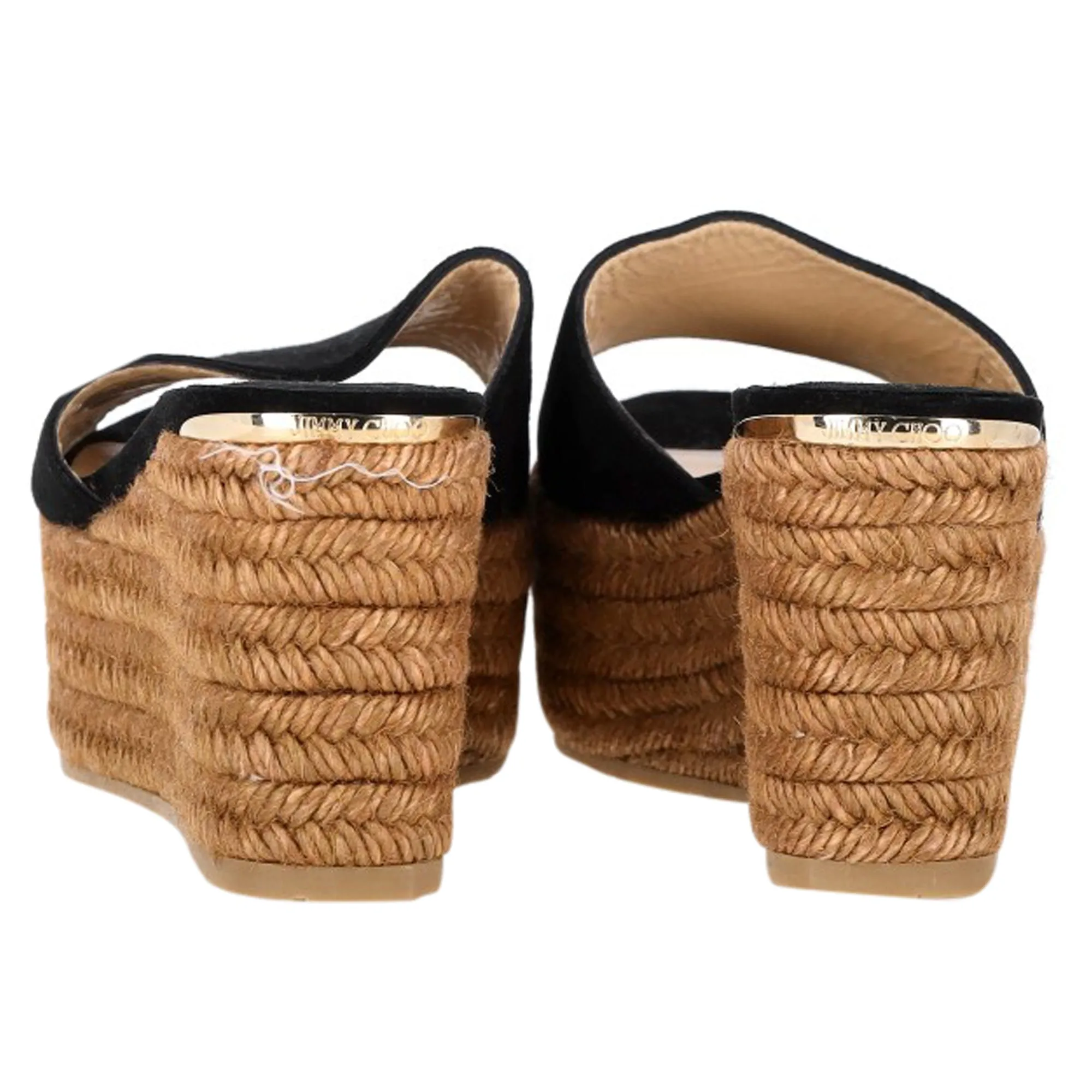 Jimmy Choo Cork DeeDee Plateau Keilabsatz Schlupfsandalen in Schwarz Wildleder