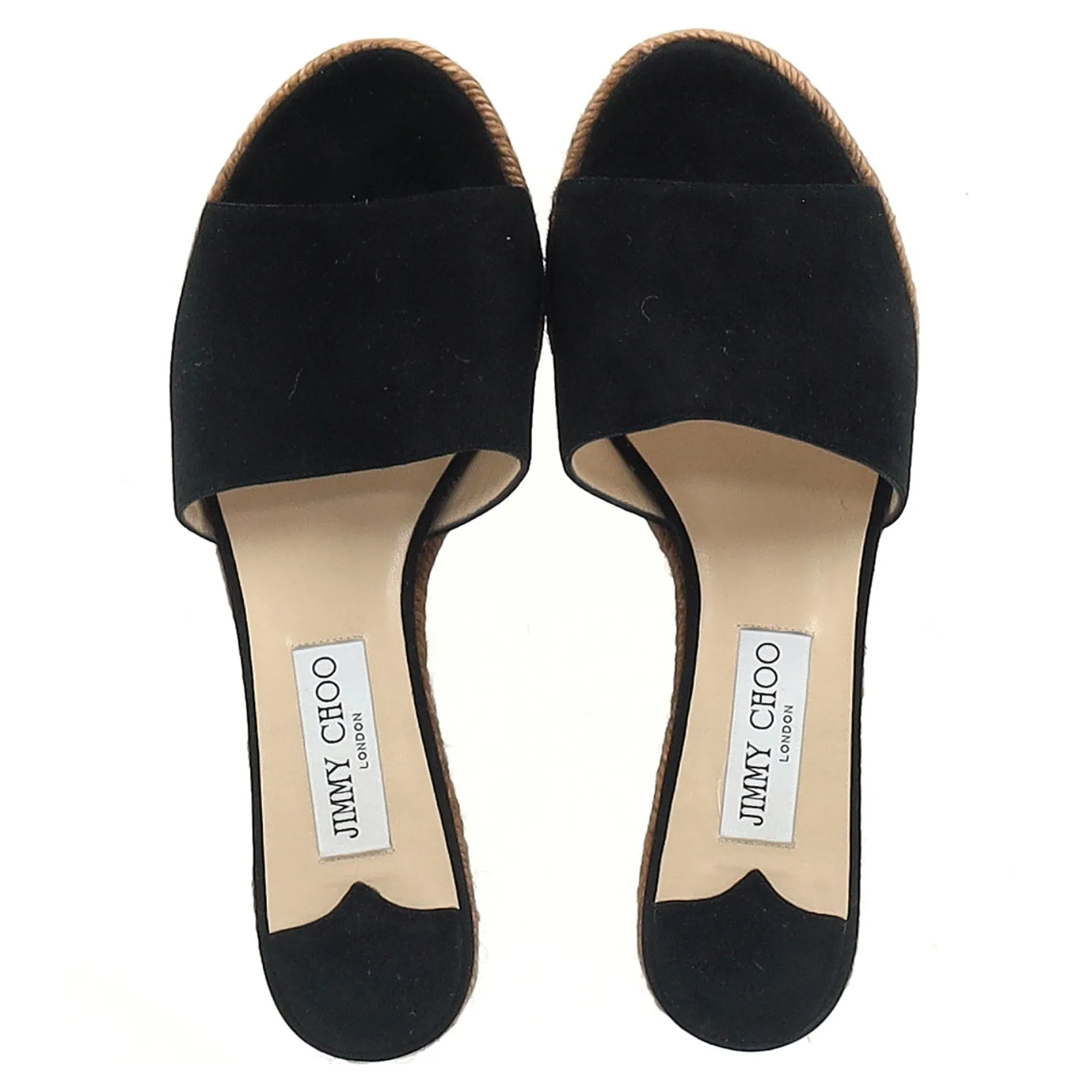 Jimmy Choo Cork DeeDee Plateau Keilabsatz Schlupfsandalen in Schwarz Wildleder