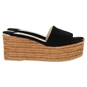 Jimmy Choo Cork DeeDee Plateau Keilabsatz Schlupfsandalen in Schwarz Wildleder
