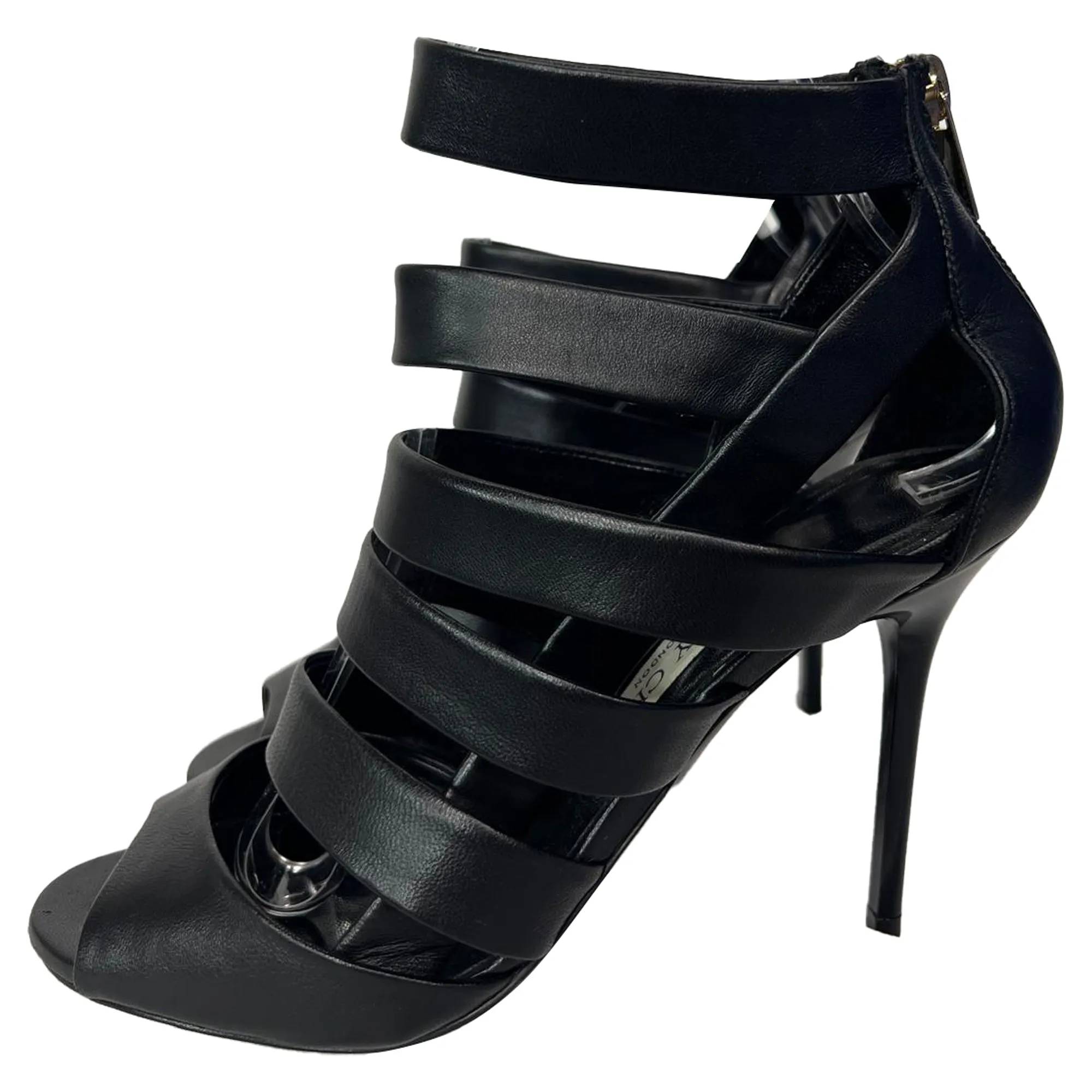 Jimmy Choo Dame Caged Sandalen in schwarzem Leder