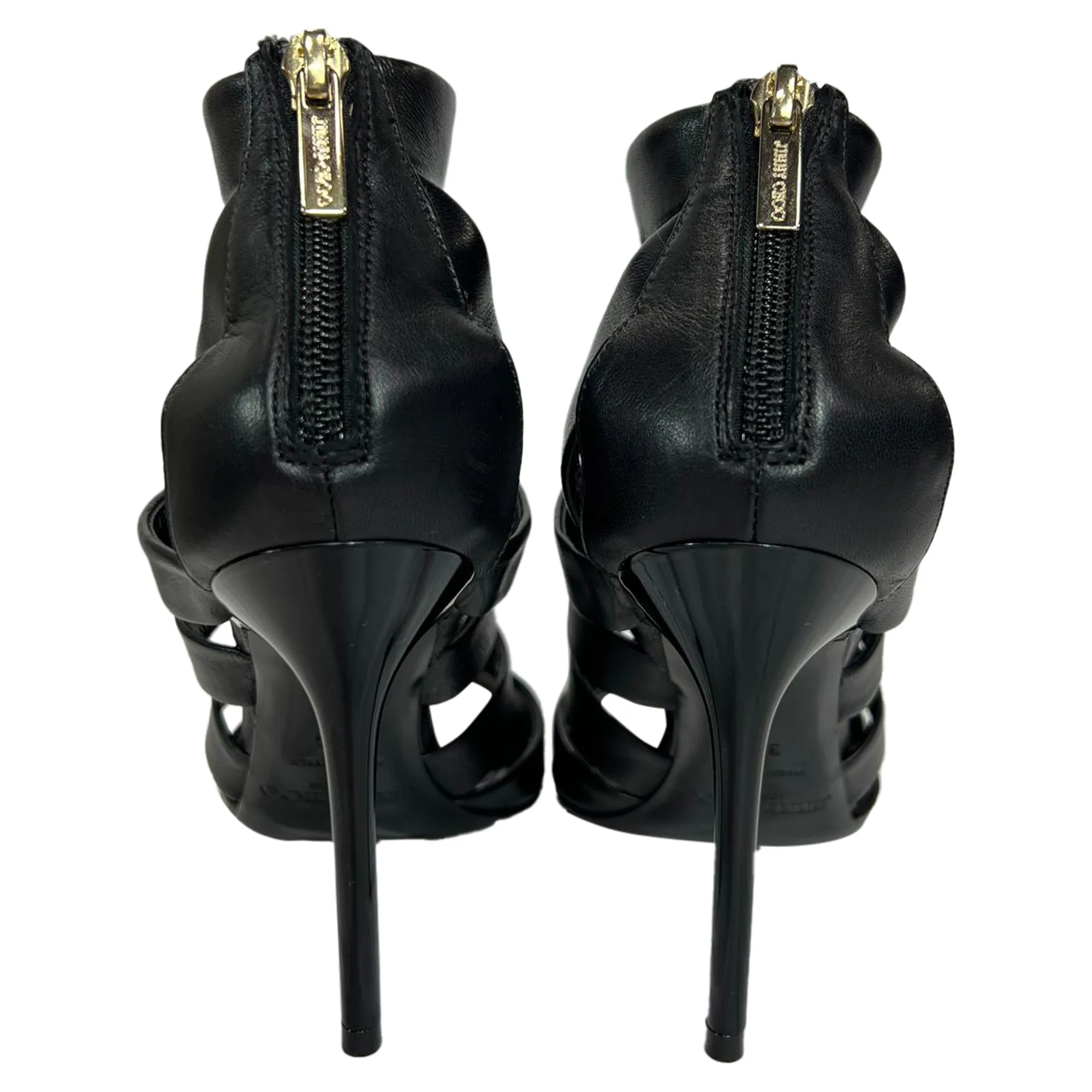 Jimmy Choo Dame Caged Sandalen in schwarzem Leder