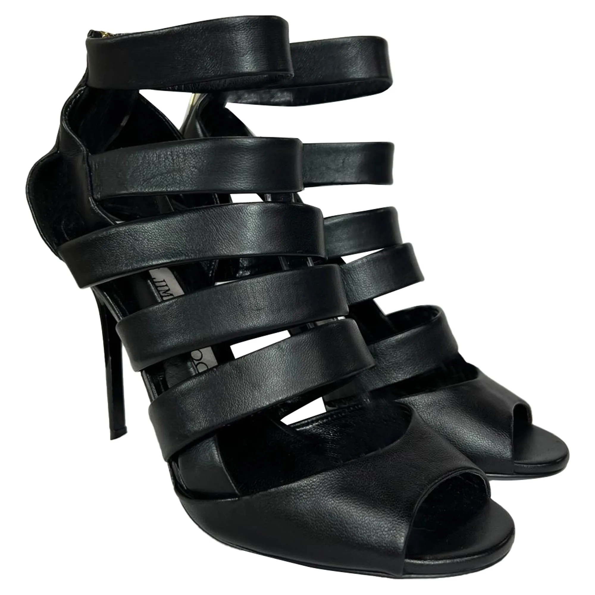 Jimmy Choo Dame Caged Sandalen in schwarzem Leder