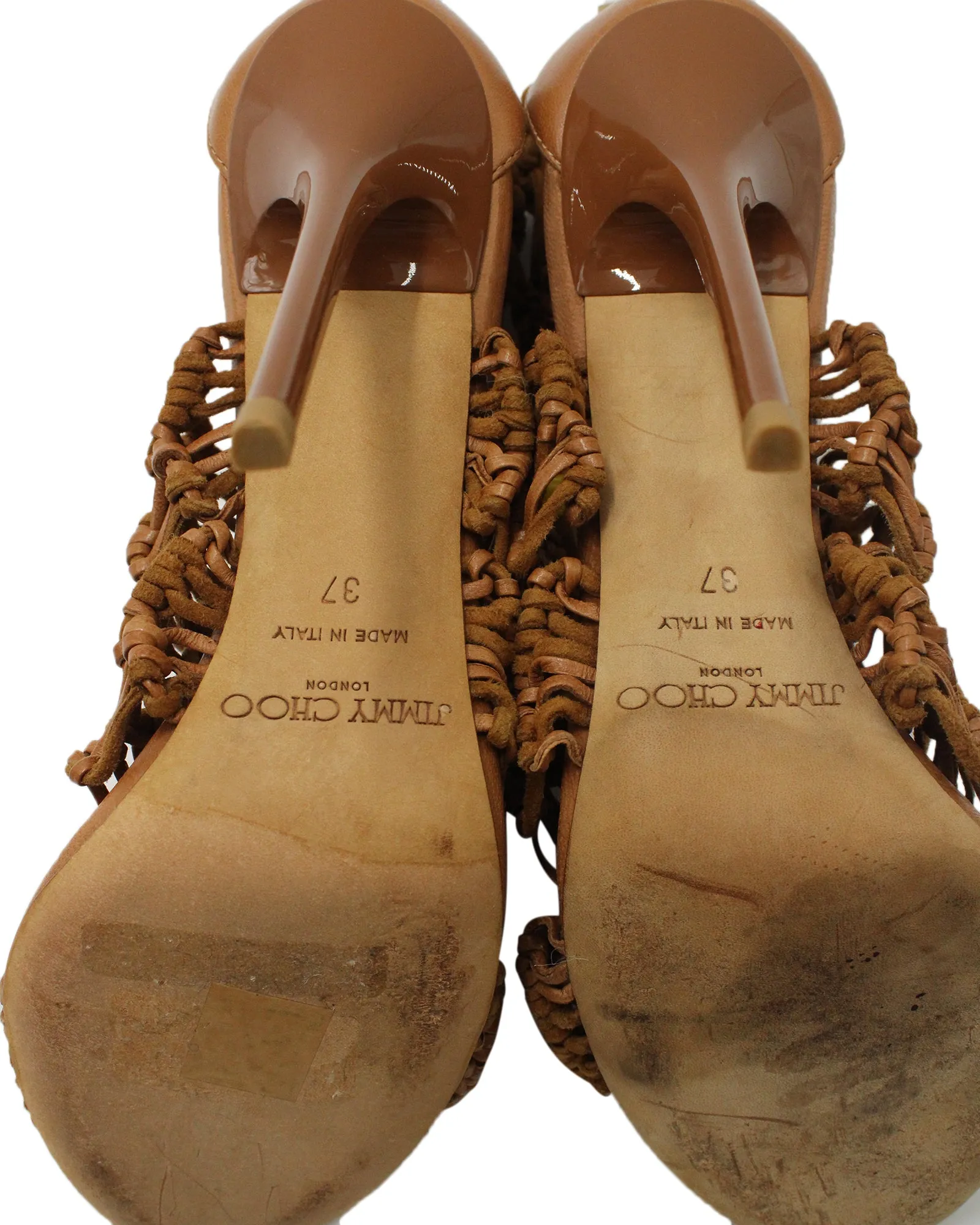 Jimmy Choo Iris Makramee-Sandalen in Braunem Leder