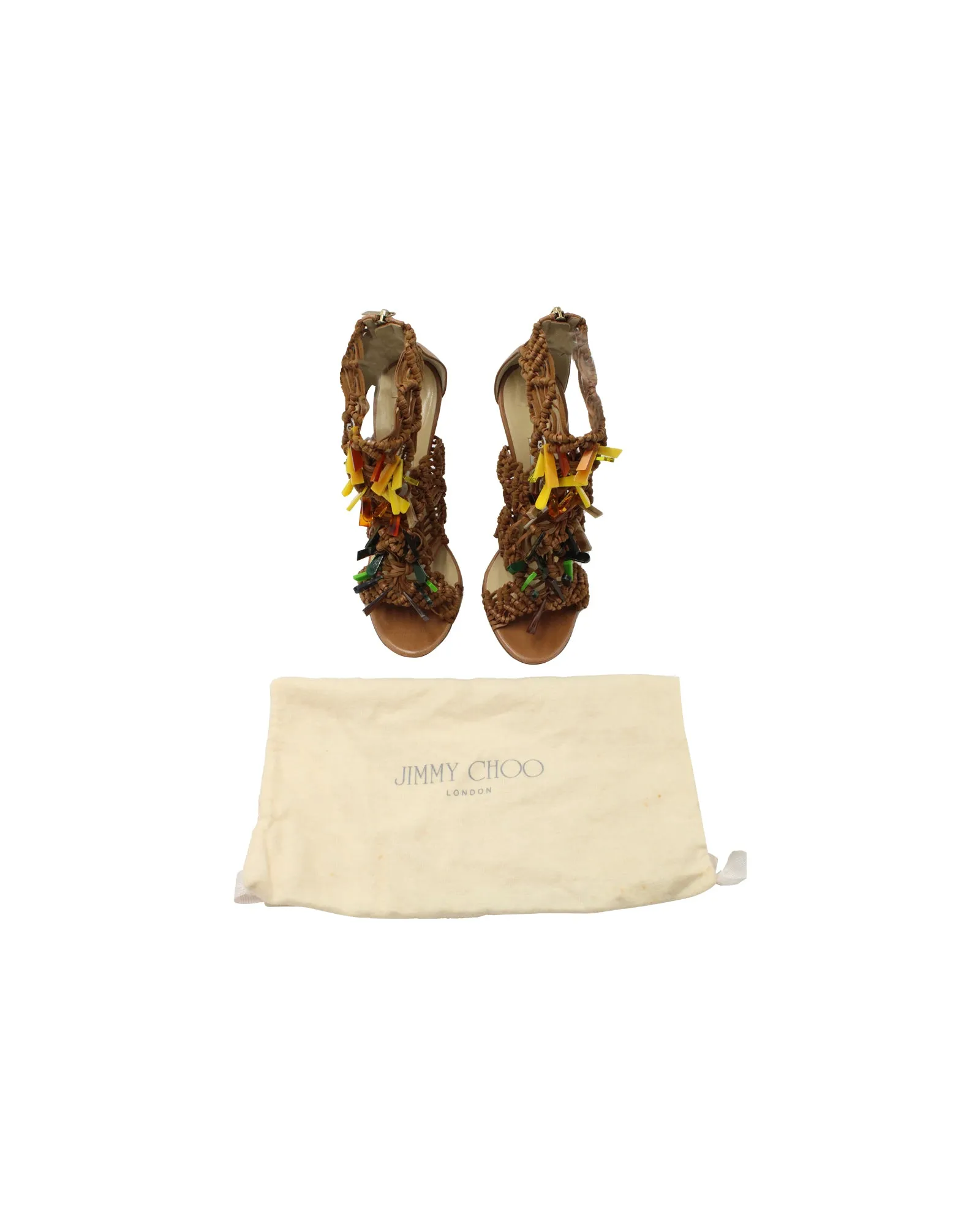 Jimmy Choo Iris Makramee-Sandalen in Braunem Leder