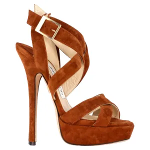 Jimmy Choo Lottie Riemchen Plateau-Sandalen in Braunem Wildleder