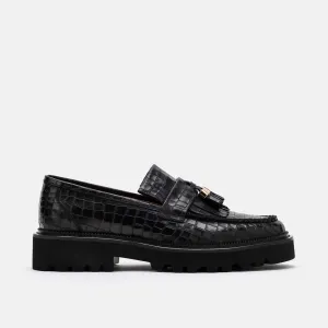 Journey Black Croc Leder Lug Quaste Loafers