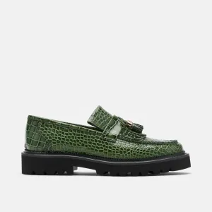 Journey Grün Kroko-Leder Riemchenslipper mit Quaste