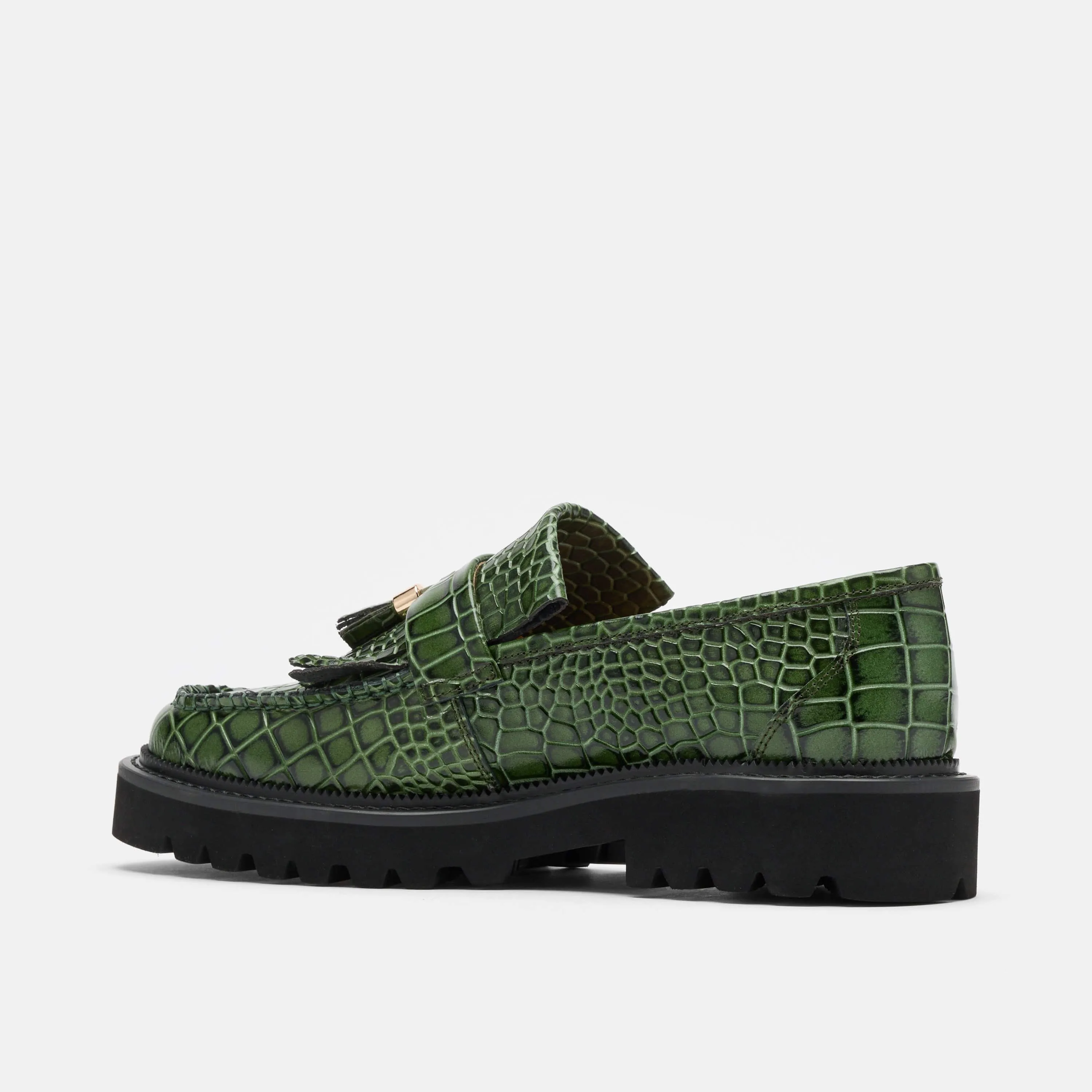 Journey Grün Kroko-Leder Riemchenslipper mit Quaste