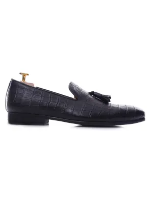 Loafer Pantoffel - Schwarz Krokoleder