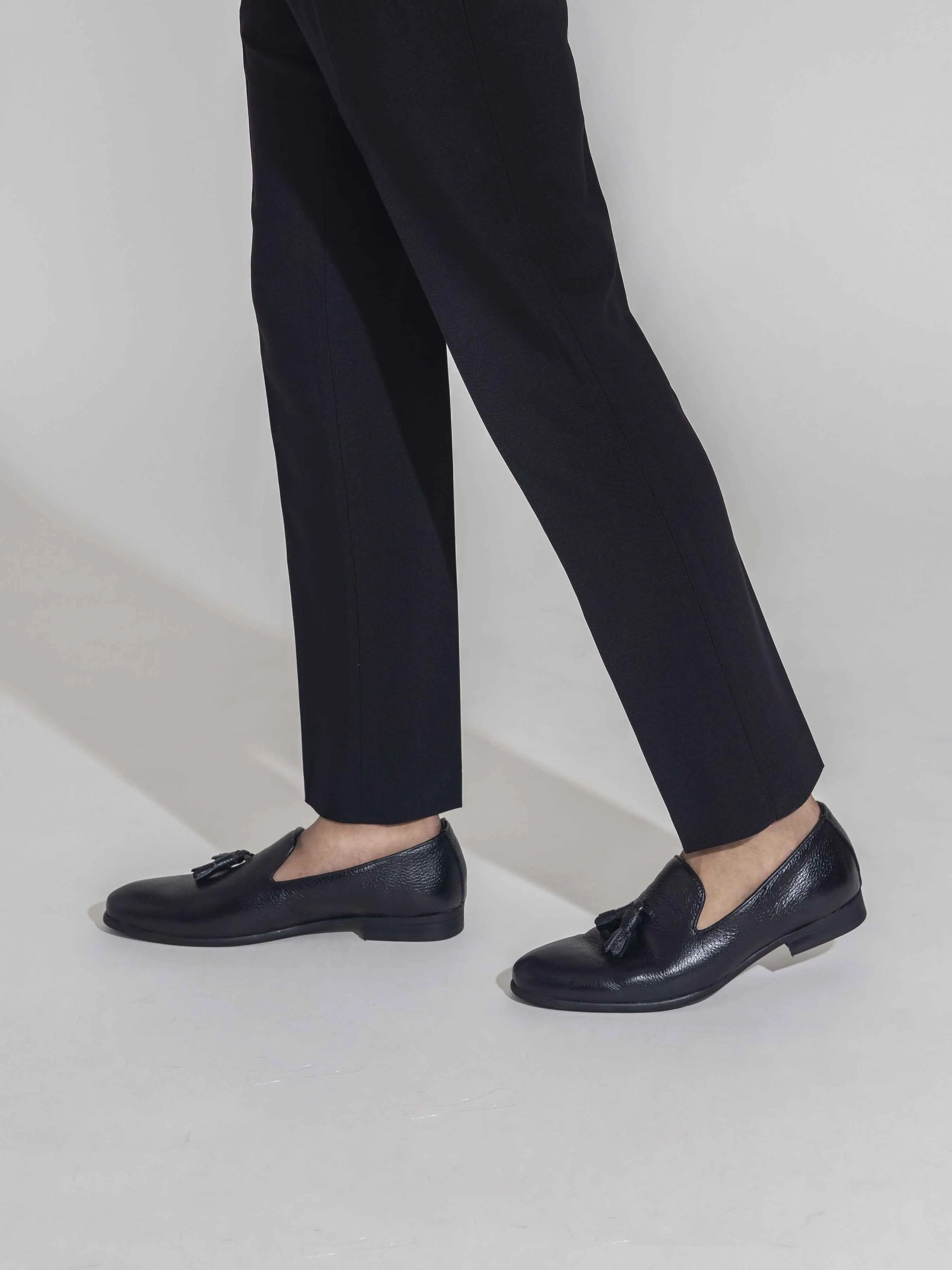 Loafer Pantoffel - Schwarz Pebbled Leder