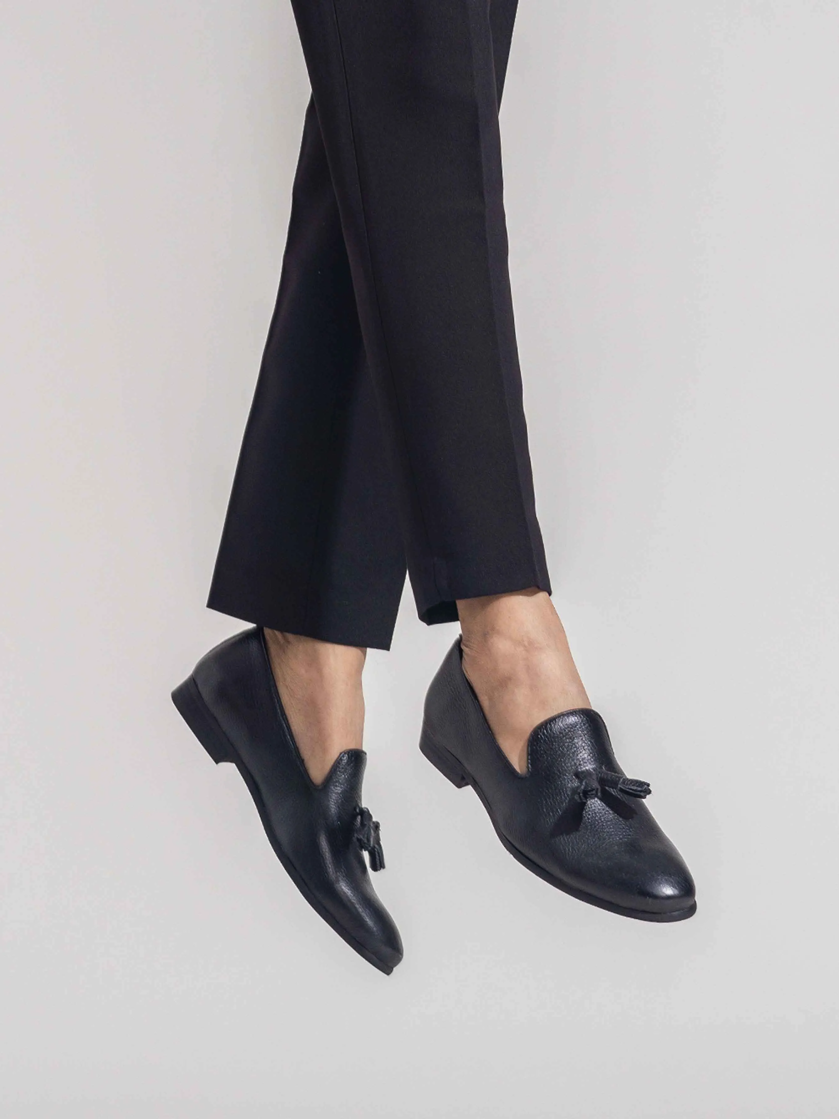 Loafer Pantoffel - Schwarz Pebbled Leder