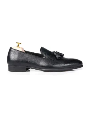 Loafer Pantoffel - Schwarz Pebbled Leder