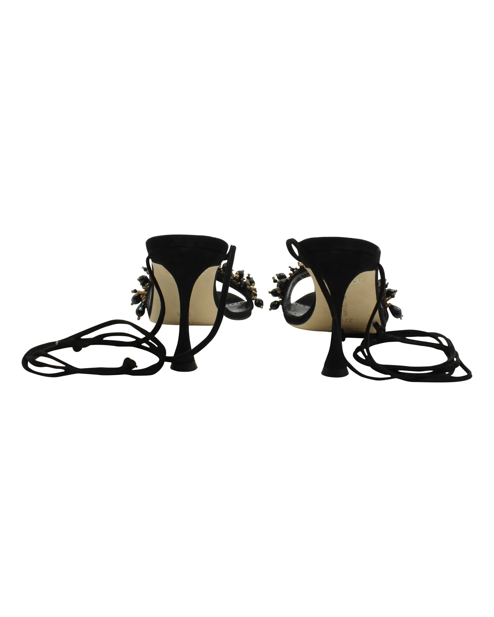 Manolo Blahnik Verzierte Riemchensandalen in Schwarz Leder Schuhe_Manolo-Blahnik