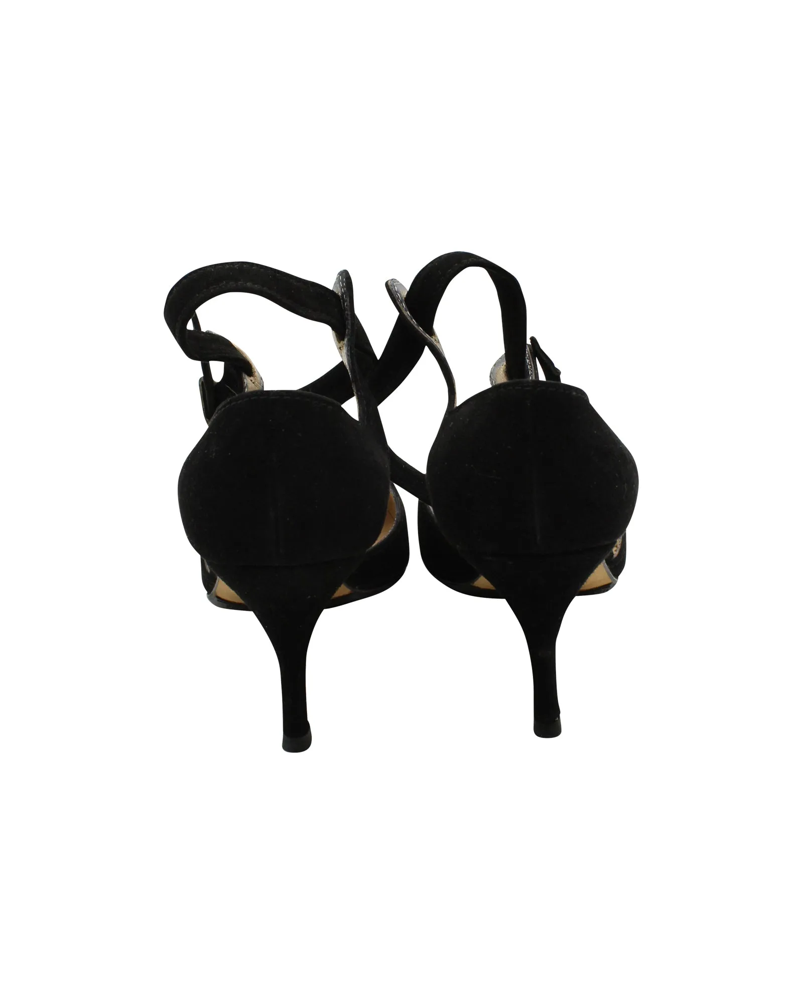 Manolo Blahnik Slingback Sandaletten mit mittlerer Absatz in schwarzem Wildleder