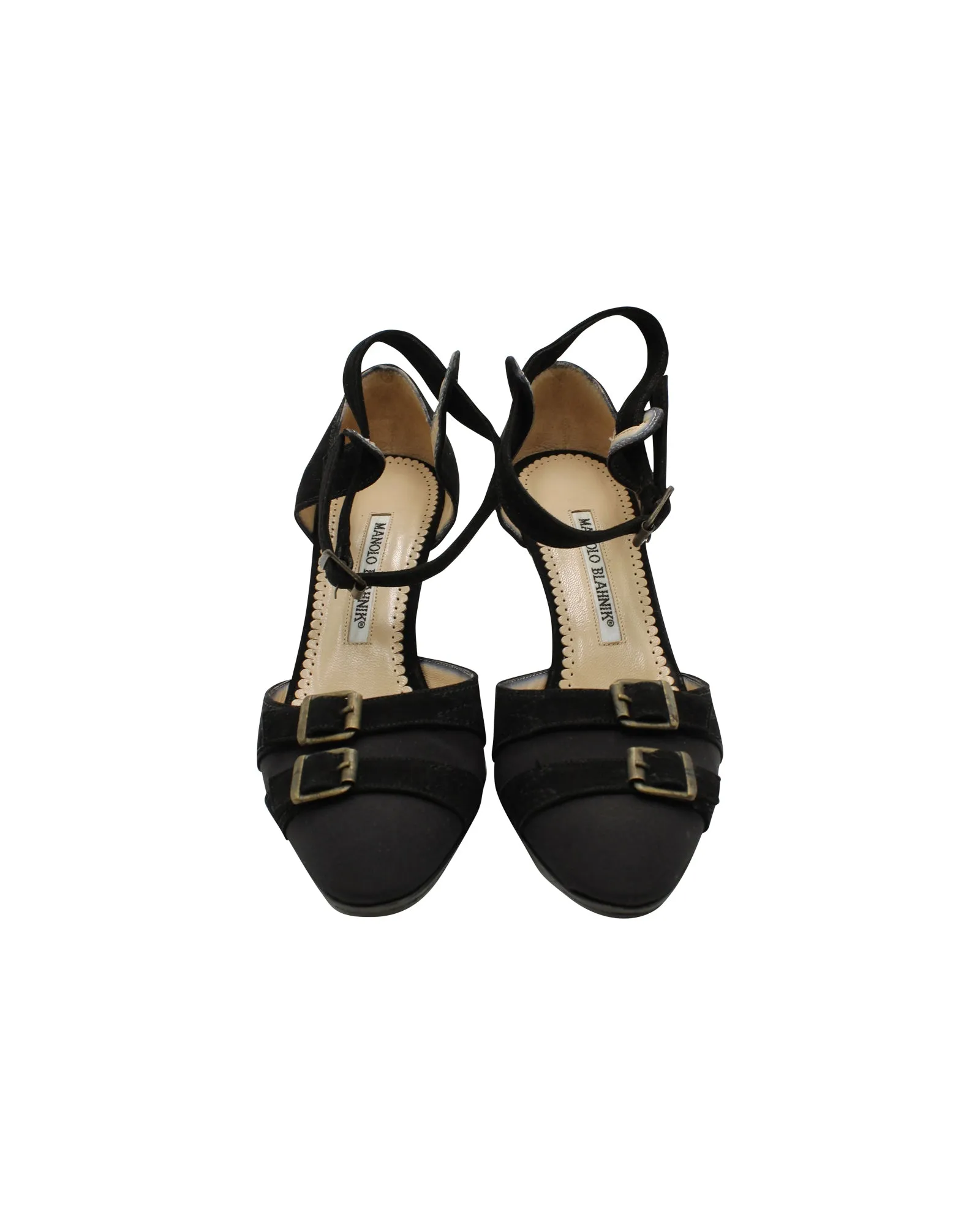 Manolo Blahnik Slingback Sandaletten mit mittlerer Absatz in schwarzem Wildleder